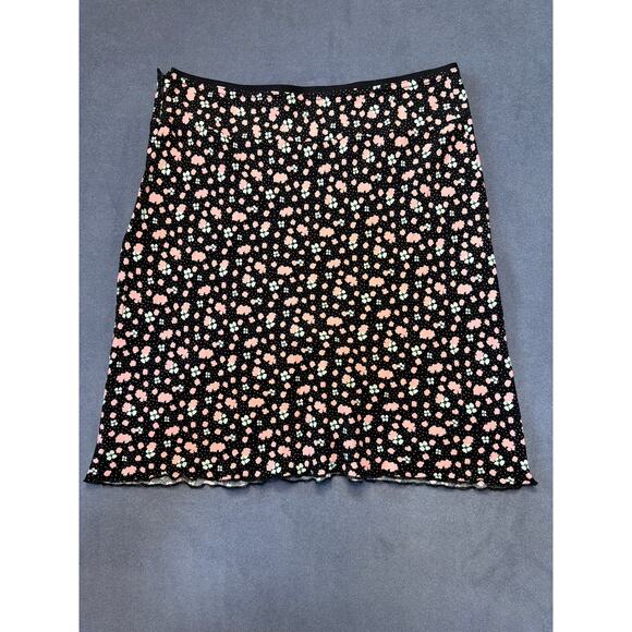 Free People Black Combo IRL Floral Print Mini Slip Skirt US 4 Flounce Black - Picture 8 of 8